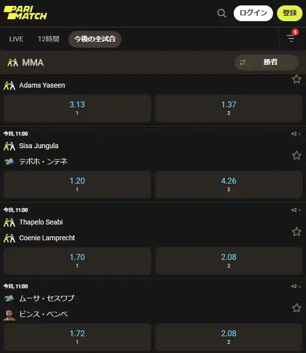 スポーツラインでの等確率事象のオッズ例